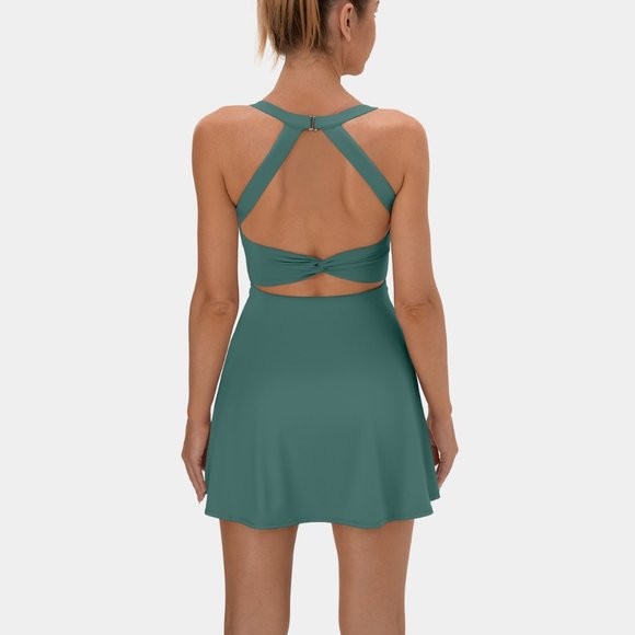 Halara Blue Spruce Medium Backless Cut Out Twisted Side Pocket 2-in-1 Dress - Picture 1 of 3